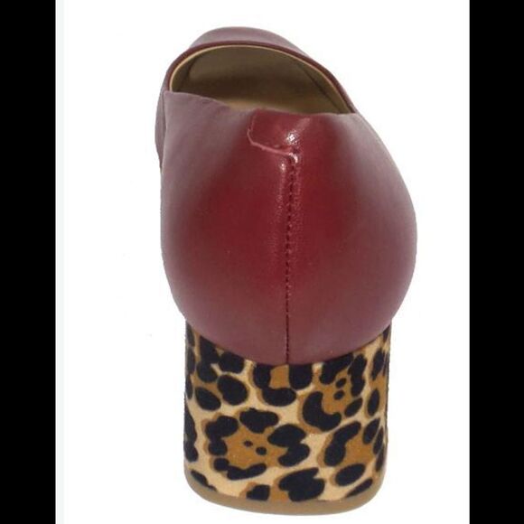 Isaac Mizrahi Leather Pump with Leopard Block Heel Mahogany - Medium - Picture 6 of 7